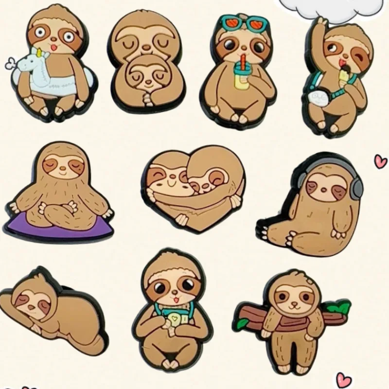 

10Pcs Cartoon Sloth Shape PVC Shoe Charms Funny Animals Clip for Jeans Clog Buckle Kids Upper Decorations Gifts