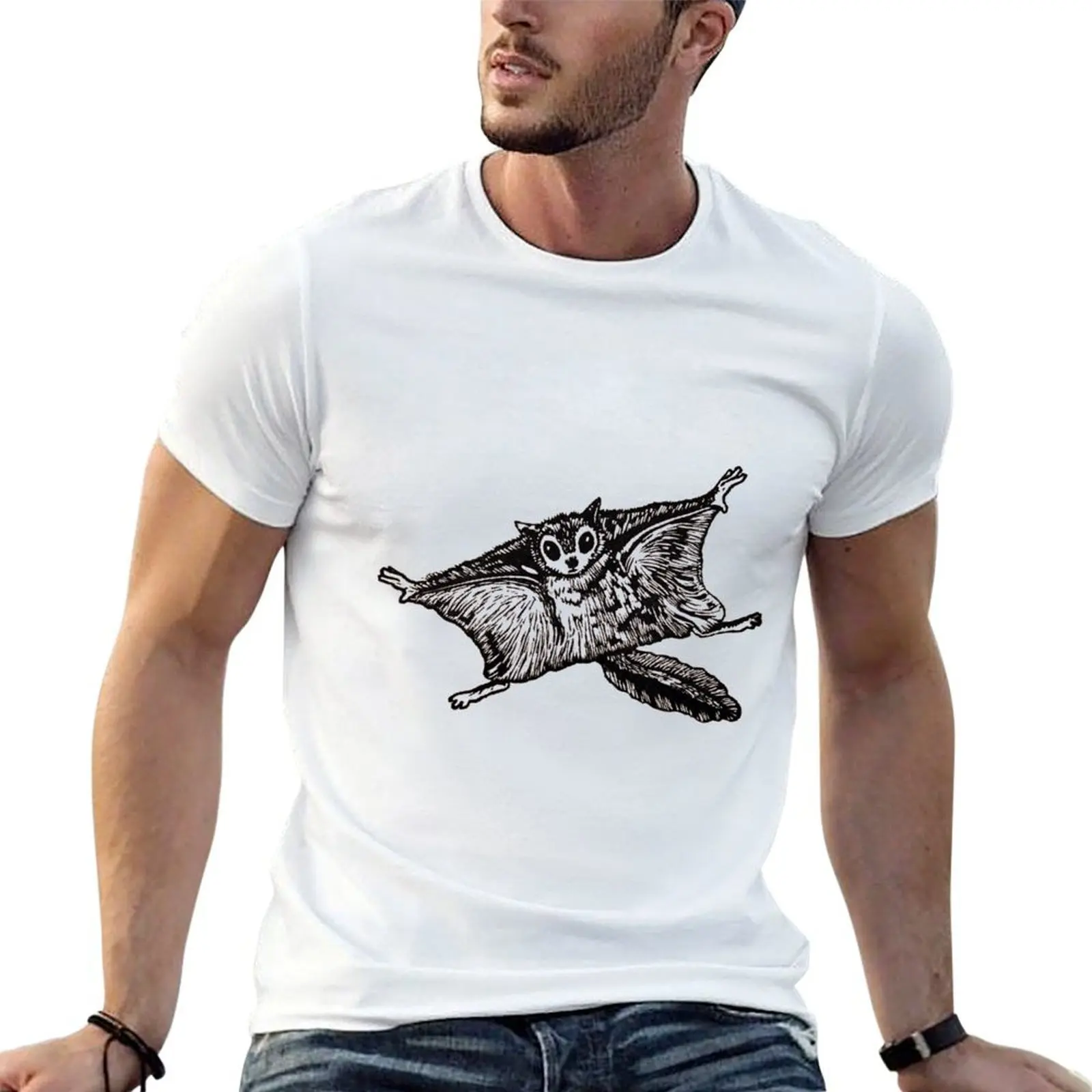 Flying Squirrel linocut T-Shirt plain blacks mens graphic t-shirts big and tall