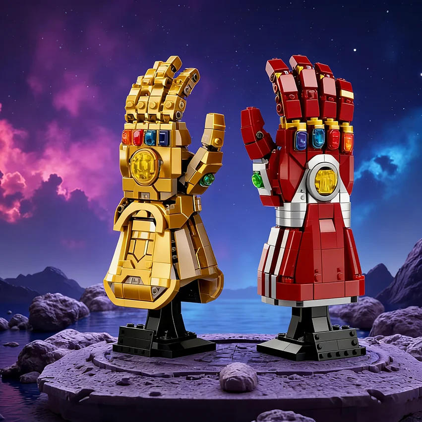 

Конструктор MOC 589 деталей: перчатки с камнями Бесконечности, модель-украшение, набор перчаток с кнопками-защелками, подарок на день рождения, праздничные подарки