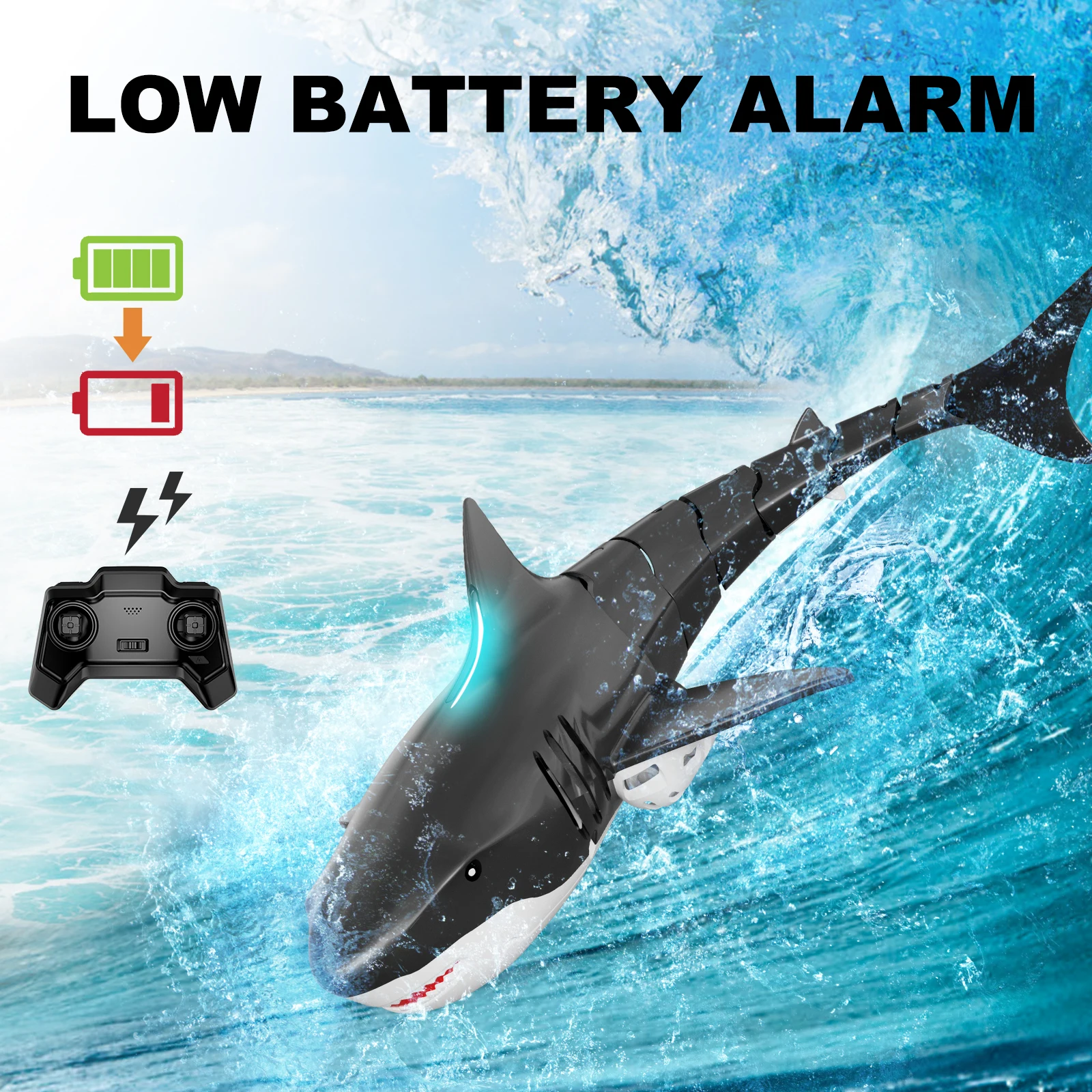 Remote Control Shark Pool Toys for Kids Age 8-12,2.4Ghz Waterproof RC Boat,Toy Shark with Light for 60 Mins Play,Toy Accessories