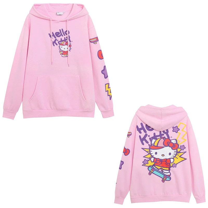 

Cute Cartoon Anime Print Long Sleeve Hoodie Women's Loose Fit Sweatshirt with Pockets Durable Cotton Polyester Blend Spring