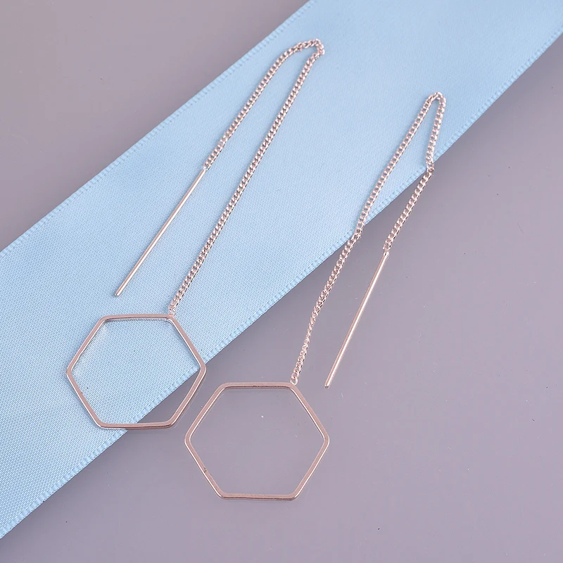Fashion Geometric Metal Stud Earrings Long Tassel Earrings Hollow Triangle/Heart/Plum/Water droplets/Polygon Earrings Jewelry