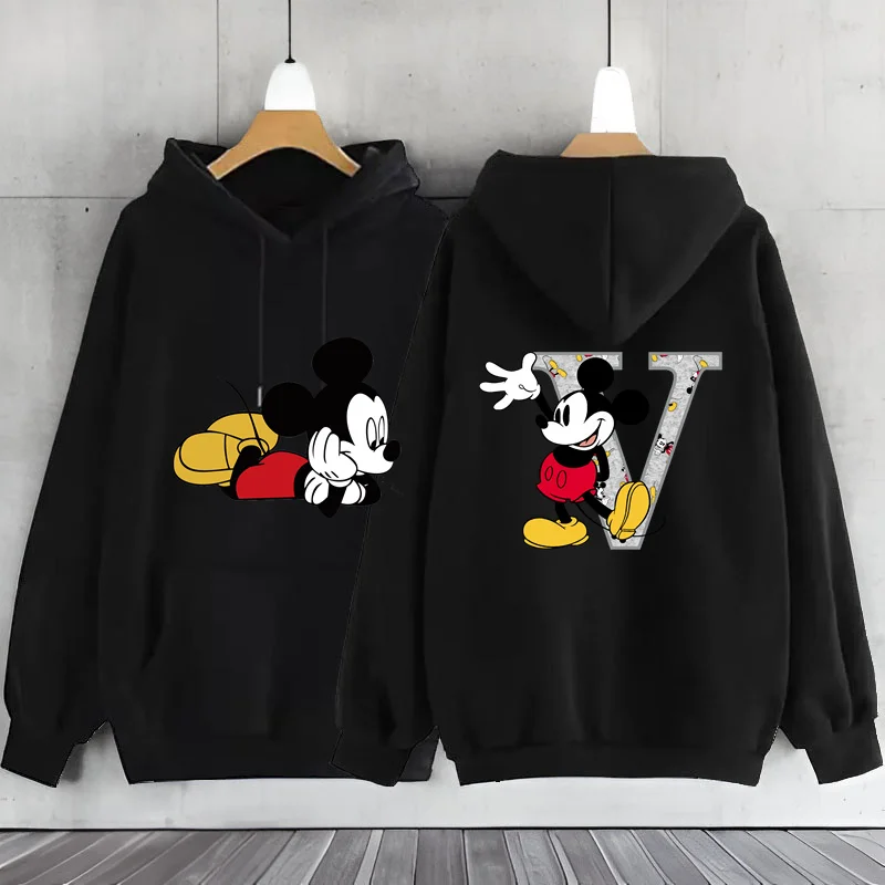 Cute Mickey Mouse A-Z 26 English Letter Hoodie Women\'s Sweatshirts Hoodies Long Sleeve Woman Clothing Hoodie Women\'s Sweat-shirt