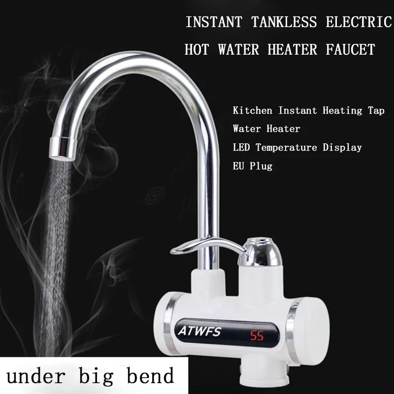 ATWFS Tankless Instant Water Heater Tap Kitchen Hot Water Crane LED Digital EU Plug