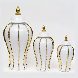 Ceramic Vase Universal Jar Ceramic Gold-plated Striped Storage Jar with Lid Tabletop Decoration Container Storage Jar