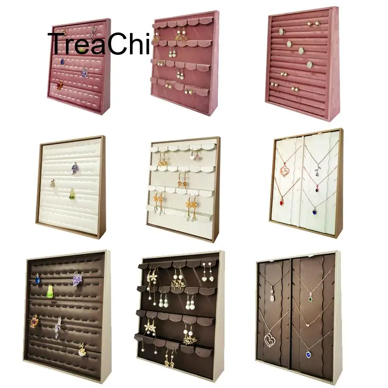 Vertical Velvet and Leather Jewelry Display Stand Large Adjustable Earring Necklace Ring Organizer for Shop Home Vanity Counter - view 6