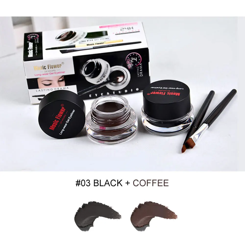 2 Flaschen zweifarbiges Eyeliner-Gel, langlebige Farbwiedergabe, wasserfest, nicht verschmierend, Eyeliner-Creme mit zwei Pinseln