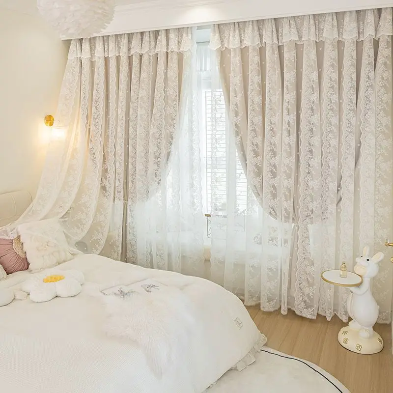 

Korean Pastoral Double-layer Lace Curtain fpr Living Room Bedroom Bay Window Balcony Screen Curtain tulle French Shading New