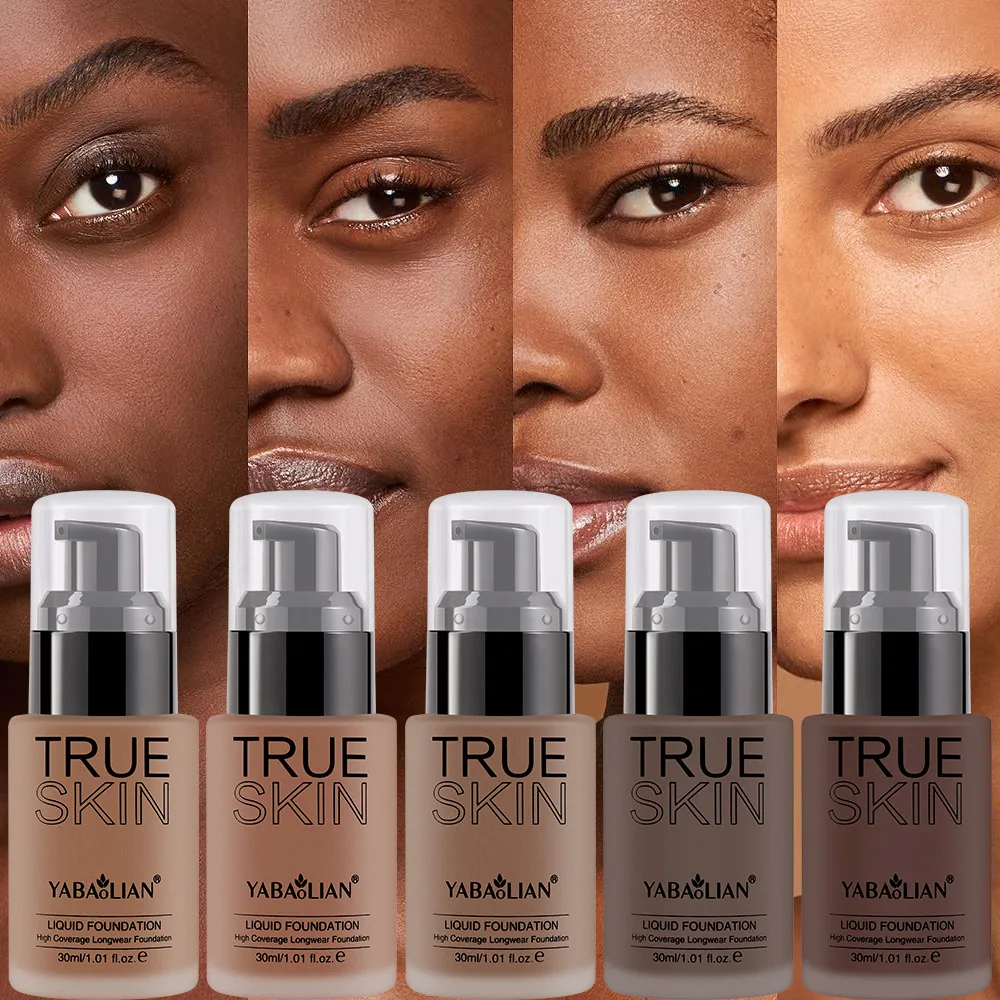 ブラウンフェイスベースリキッドファンデーションメイクアップコンシーラー防水明るく美白長期持続BBクリーム化粧品30mlカバー力