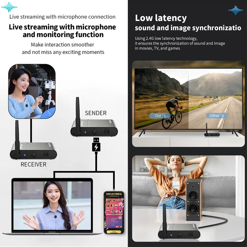 Audio extender splitter Wireless Audio Adapter Converter 150m  2.4GHz Wireless audio mircrophone Transmitter Receiver RX/TX
