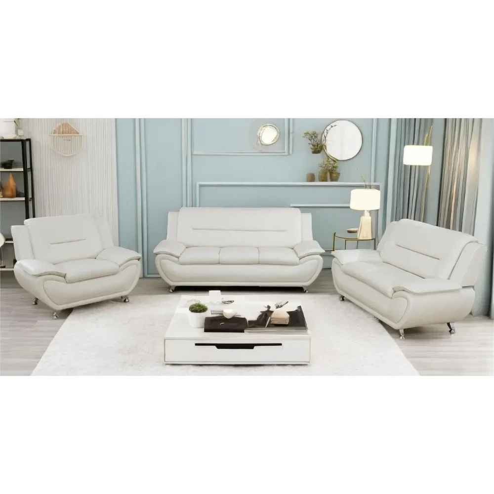 Sofás de cuero blanco cremoso para sala de estar, conjunto de muebles seccionales, sofá y Loveseat