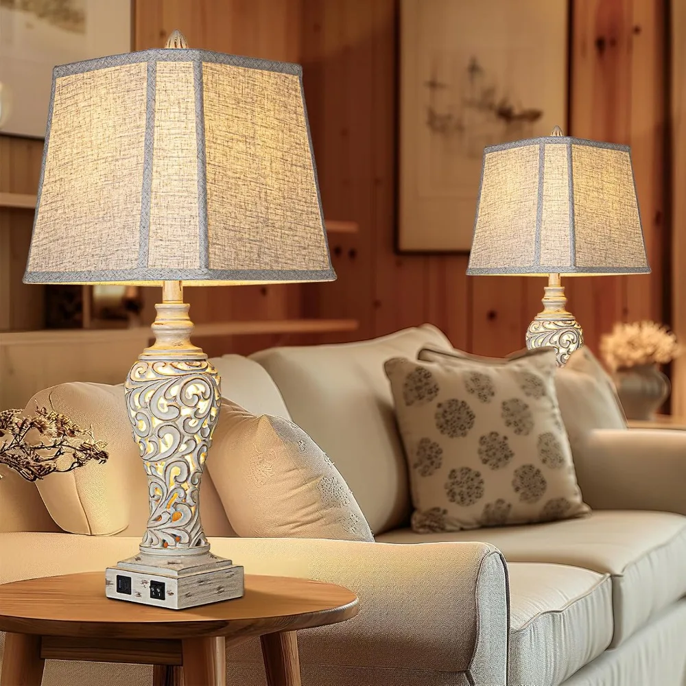28.5" Table Lamps Set of 2 with Nightlight, USB C+A Ports, Linen Shades for Bedroom view 6