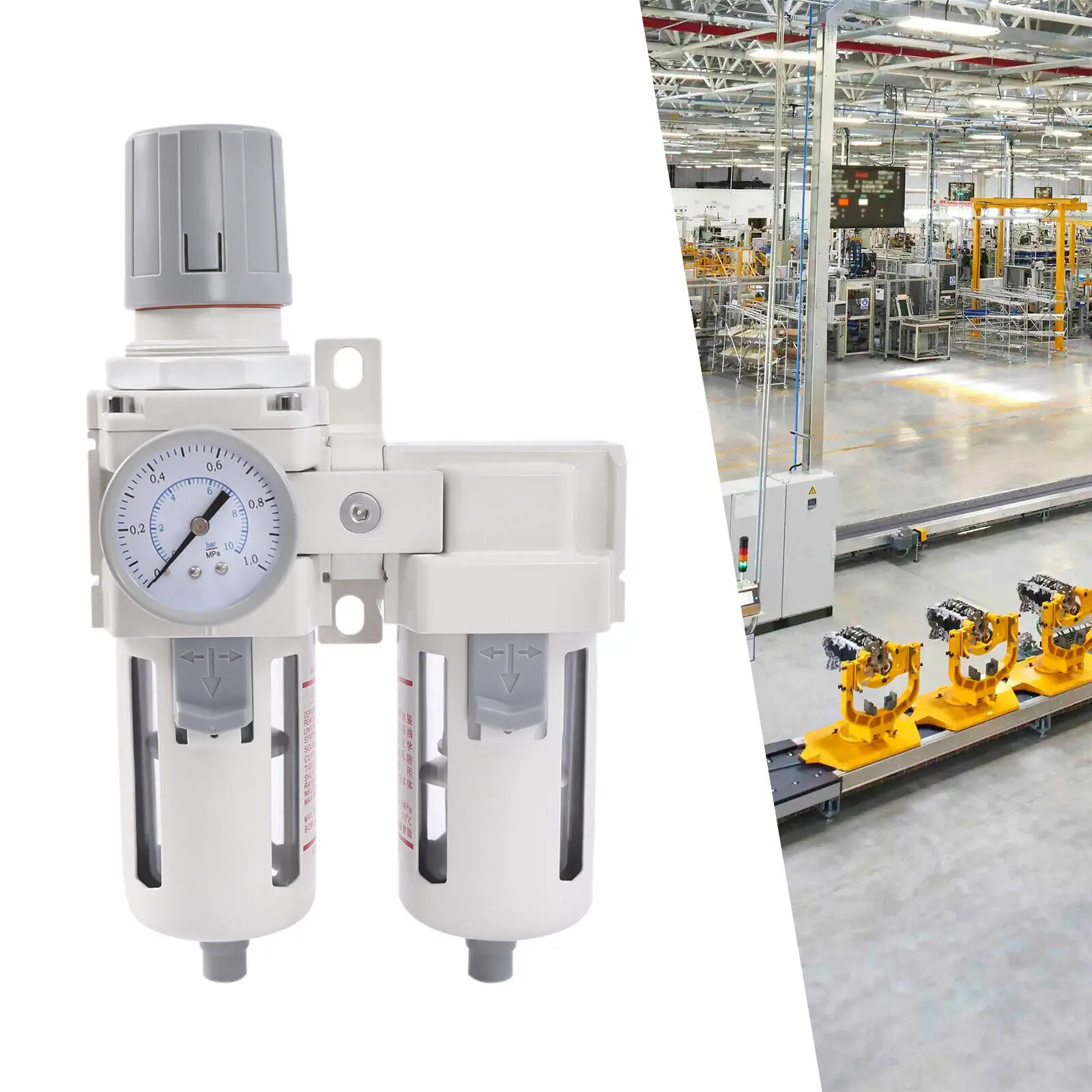 1/2'' NPT Air Dryer System Air Pressure Regulator Filter Water Trap Separator 4000L/min Double Filtration