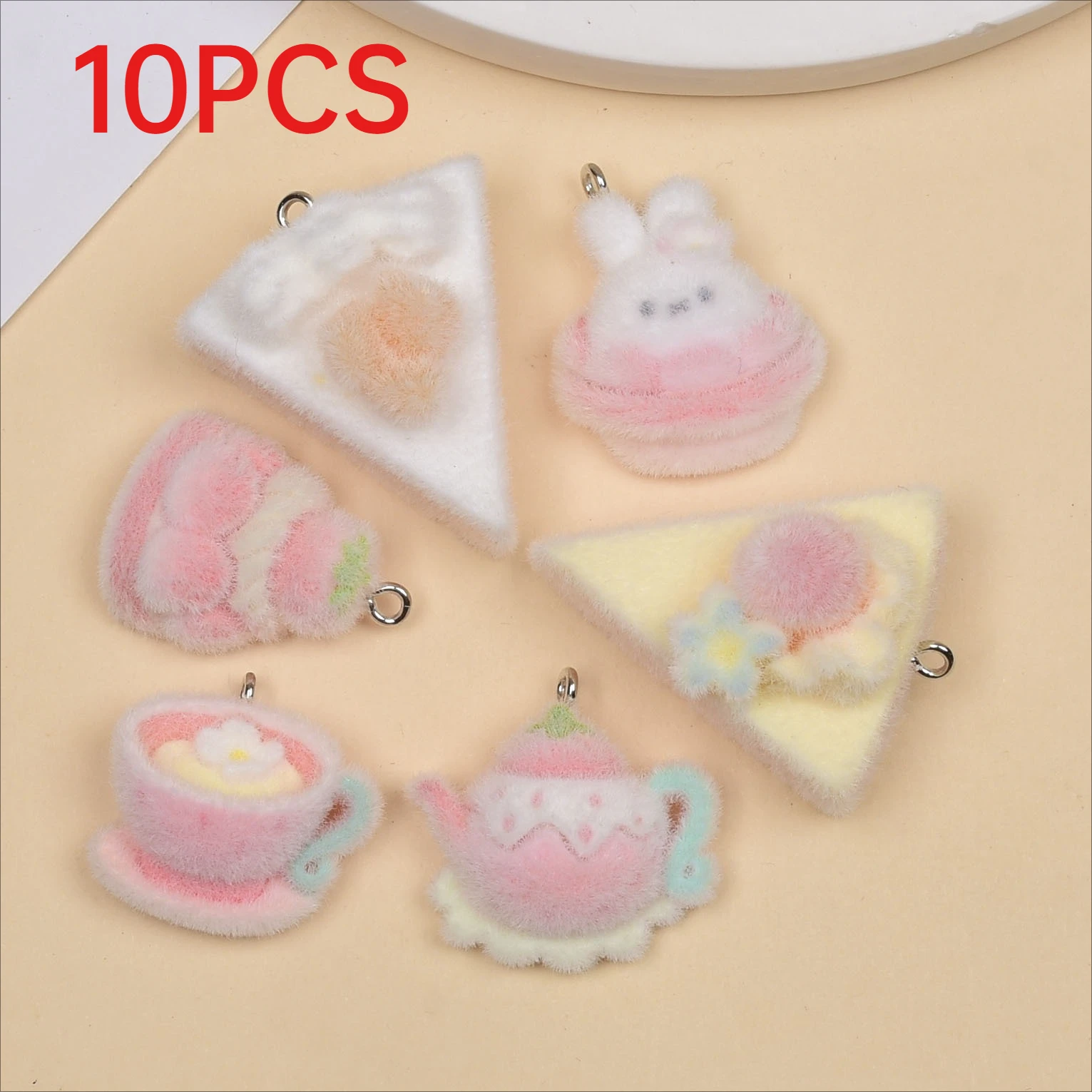 

10Pcs Flocked Cake Charms Cute Pendant DIY Accessories For Keychain Phone Chain Bag Decor