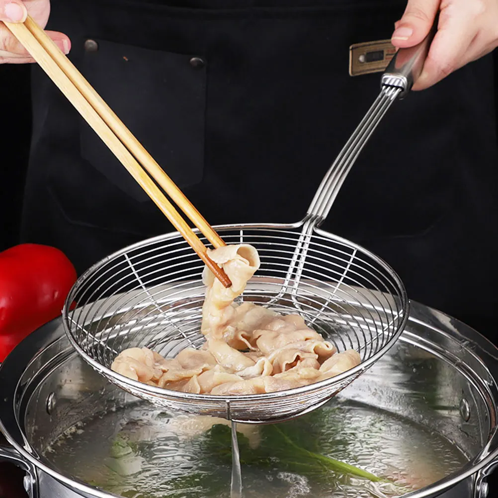 

2Pcs Stainless Steel Colander Spoon Kitchen Strainer Lightweight Hangable Filter Drain Pasta Frying Slotted Metal Fired