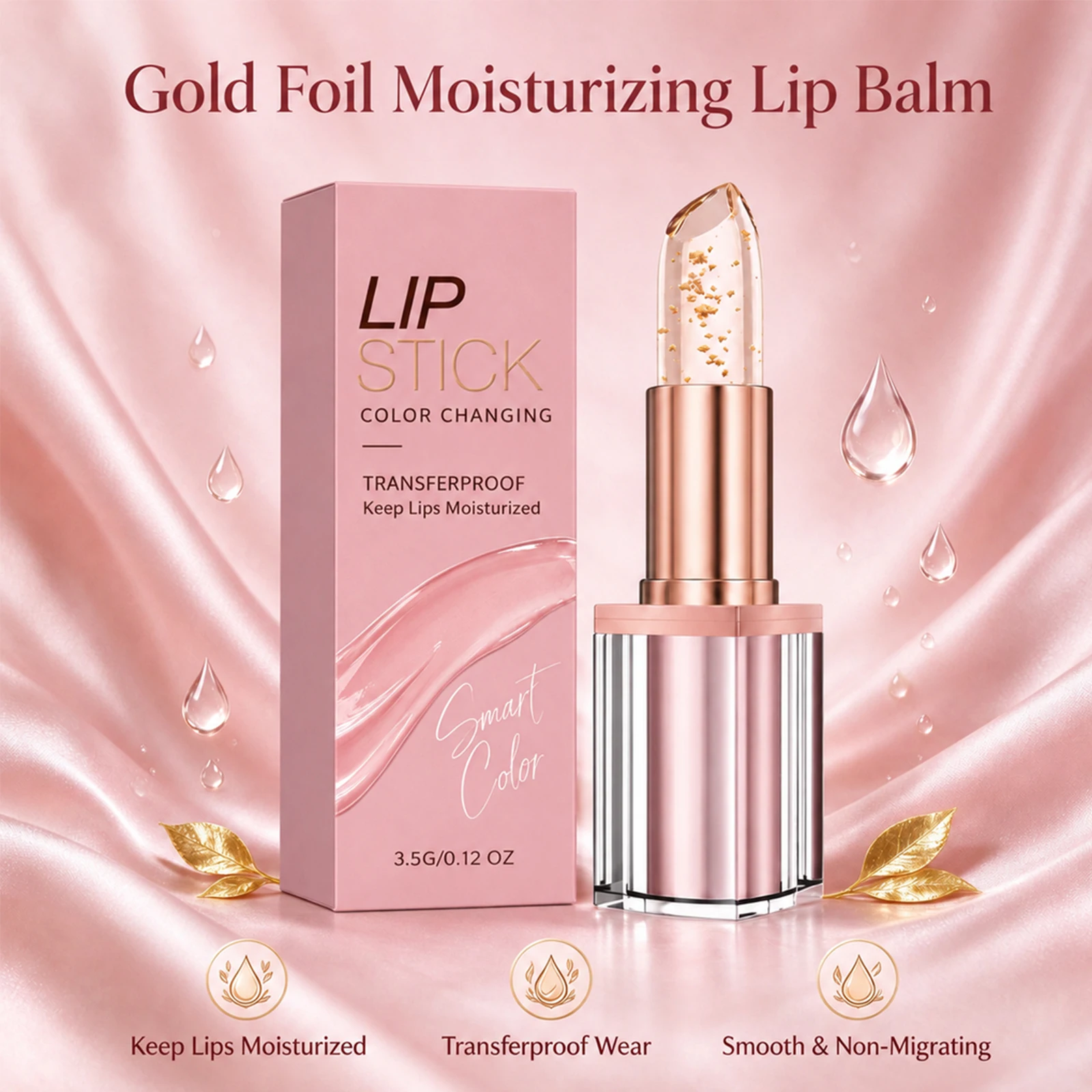 Gold Flake Color Changing Lipstick 3.5g Fade Lip Line Enhance Plumpness Long Lasting Moisturizing Smoothing Lip Balm Lip Care