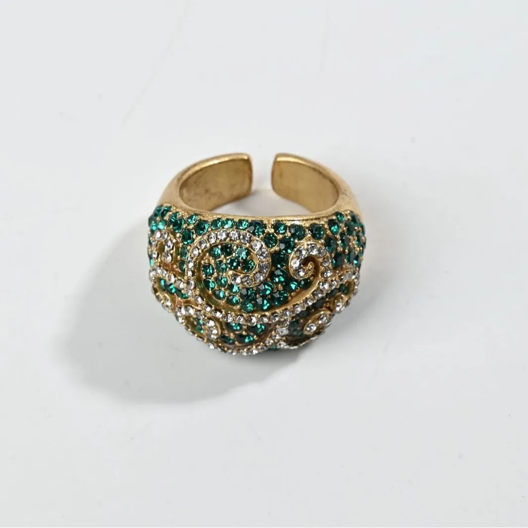 

Vintage Heavy-Craftsmanship Colored Crystal-Inlaid European & American Style Ring - Elegant High-End Ladies' Light Luxury Full-C