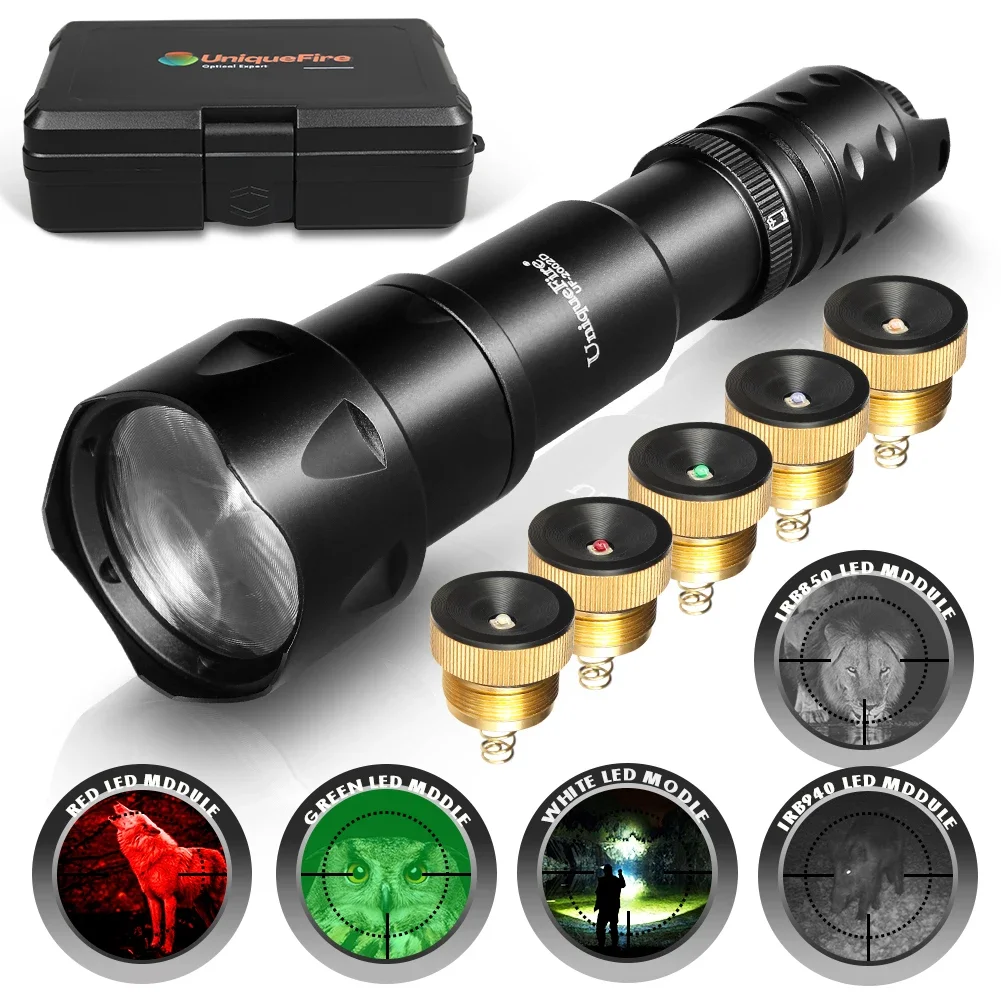 

UniqueFire 2002D Vcsel 940NM 850NM IR LED Flashlight Set+ Red Green White Light Zoom Fresnel Lens Night Vision Torch Hunting Kit