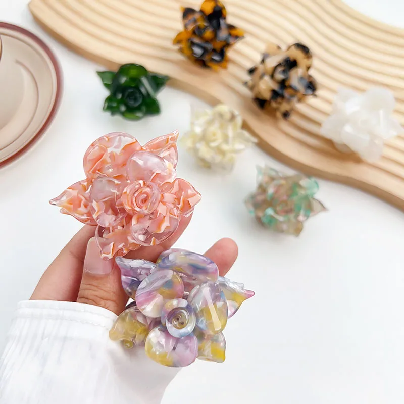

New Niche Design Three-Dimensional 5.5cm Flowers Small Hair Clip Delicate Fashion Acetic Acid Shark Clip Sweet Hair Accessories