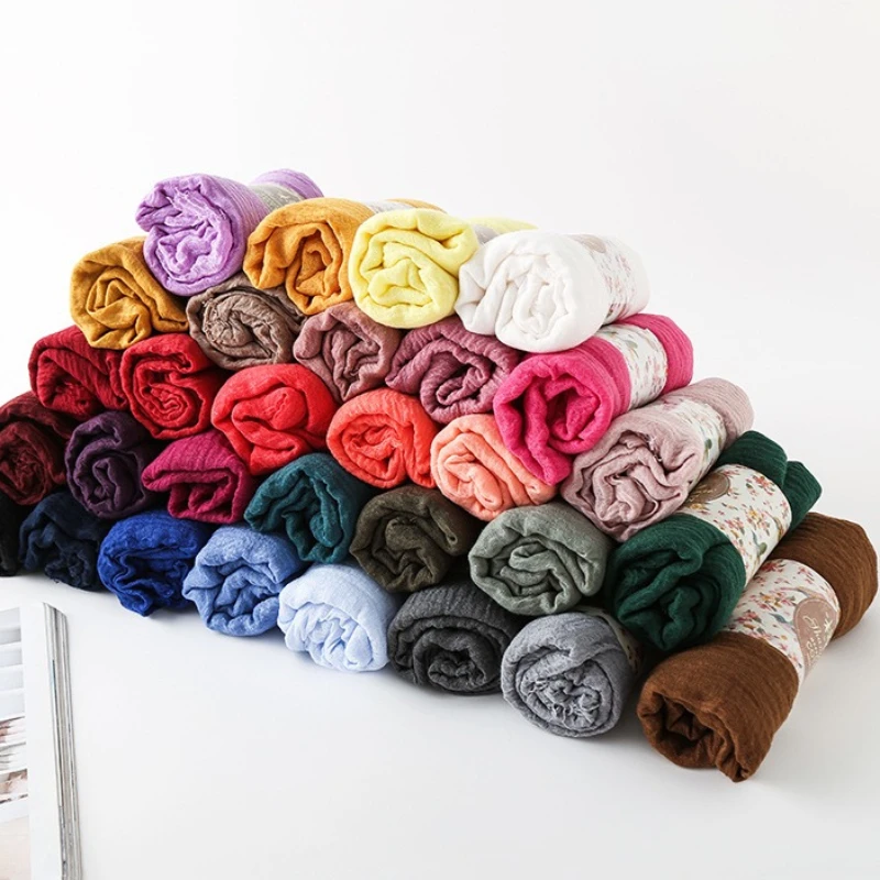 Women Boho Minimalist Cotton Linen Scarf,Versatile Casual Crinkle Texture Vacation Shawl Lightweight Neck Scarves For Daily