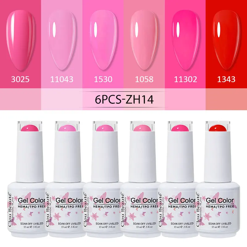 

Clou Beaute 6pcs HEMA TPO FREE Baby Pink Neon Green Nail Gel Polish Kit Set Nude Solid Color UV Gel Nail Semi Permanent Varnish