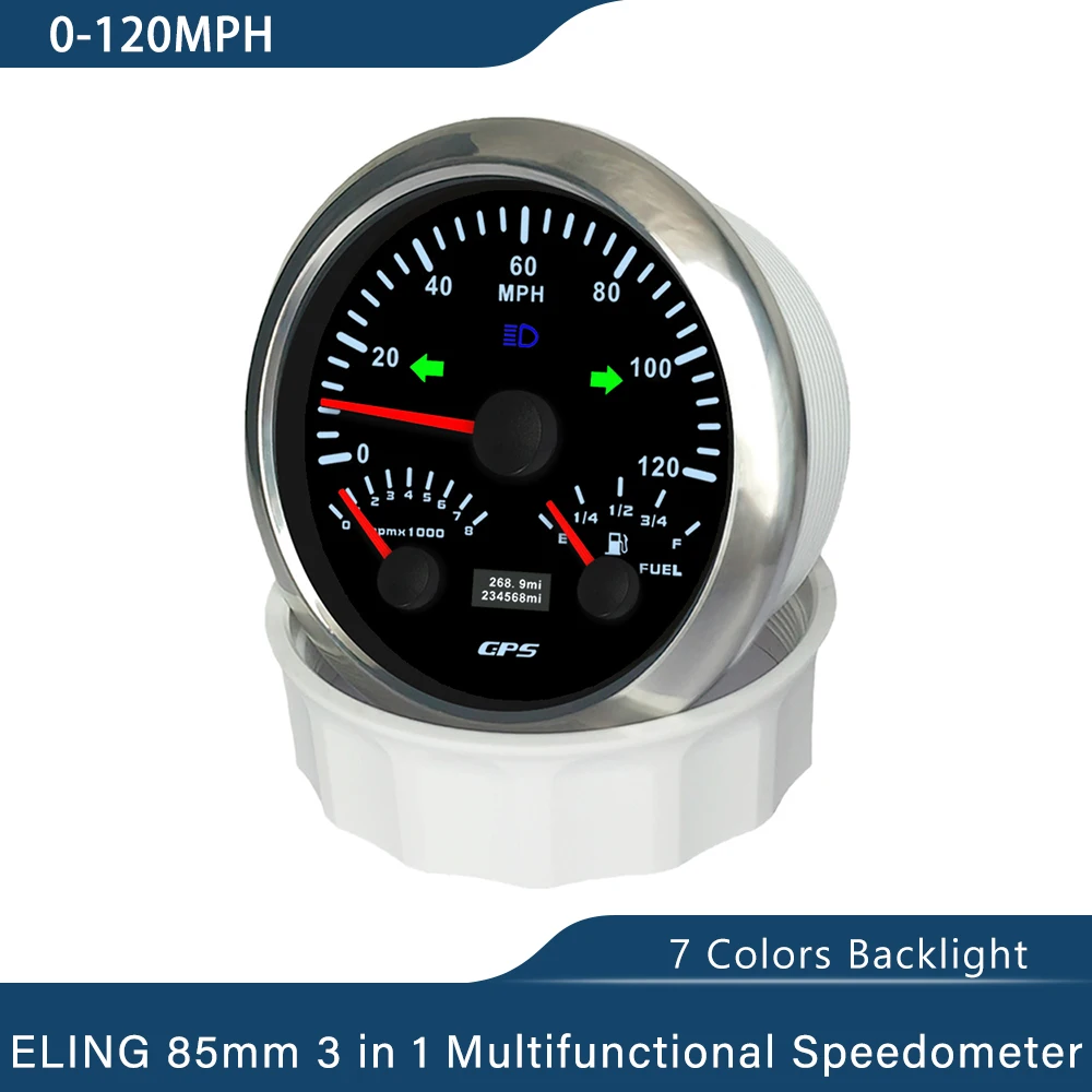 Newest 85mm 3 in 1 Multifunctional GPS Speedometer with 0-8000RPM Tachometer Fuel Level 7 Colors Backlight for Car Boat 12V 24V