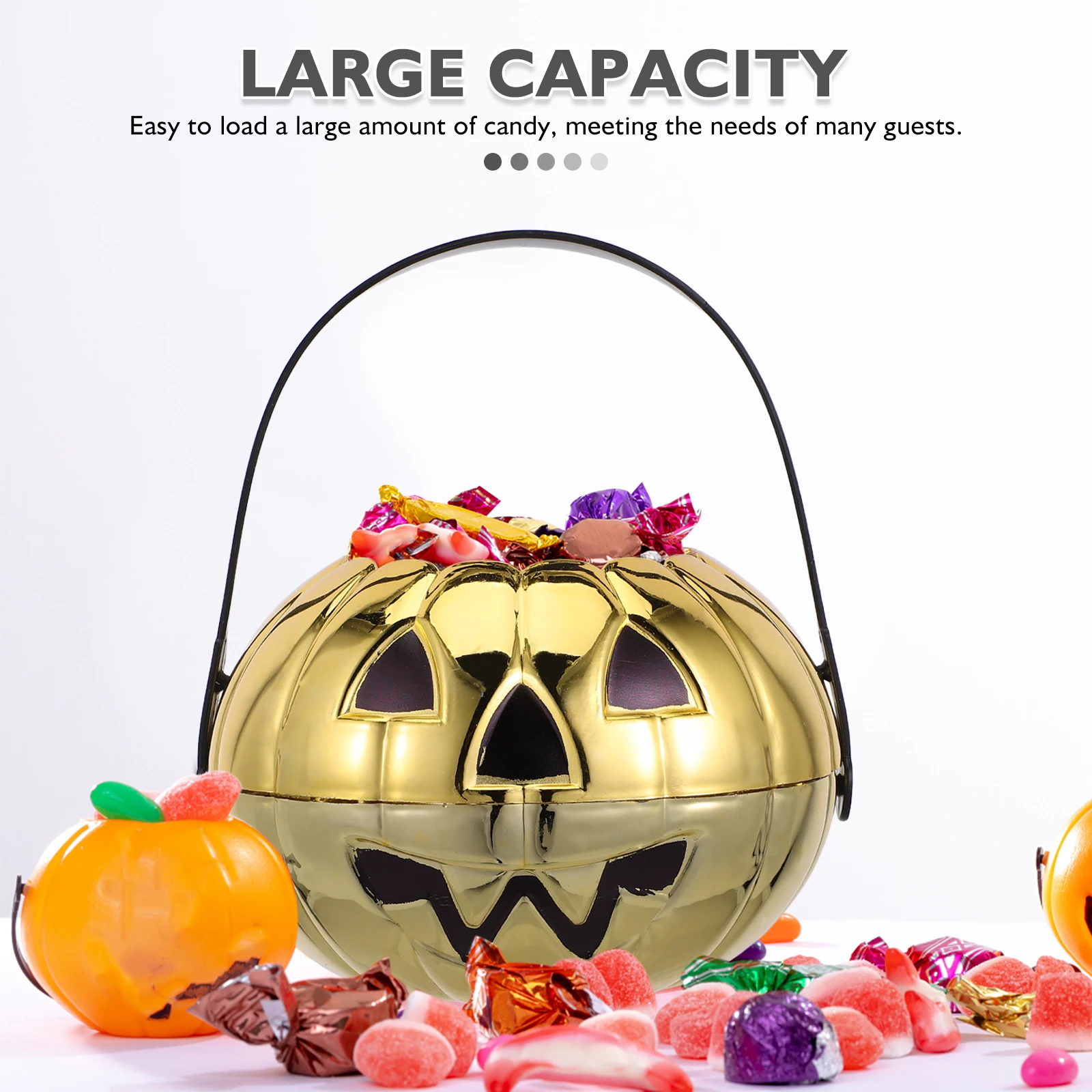 

Halloween Pumpkin Candy Basket Large Capacity Trick-or-Treat Holder for Parties - Golden Plastic Pumpkin Bowl Decor
