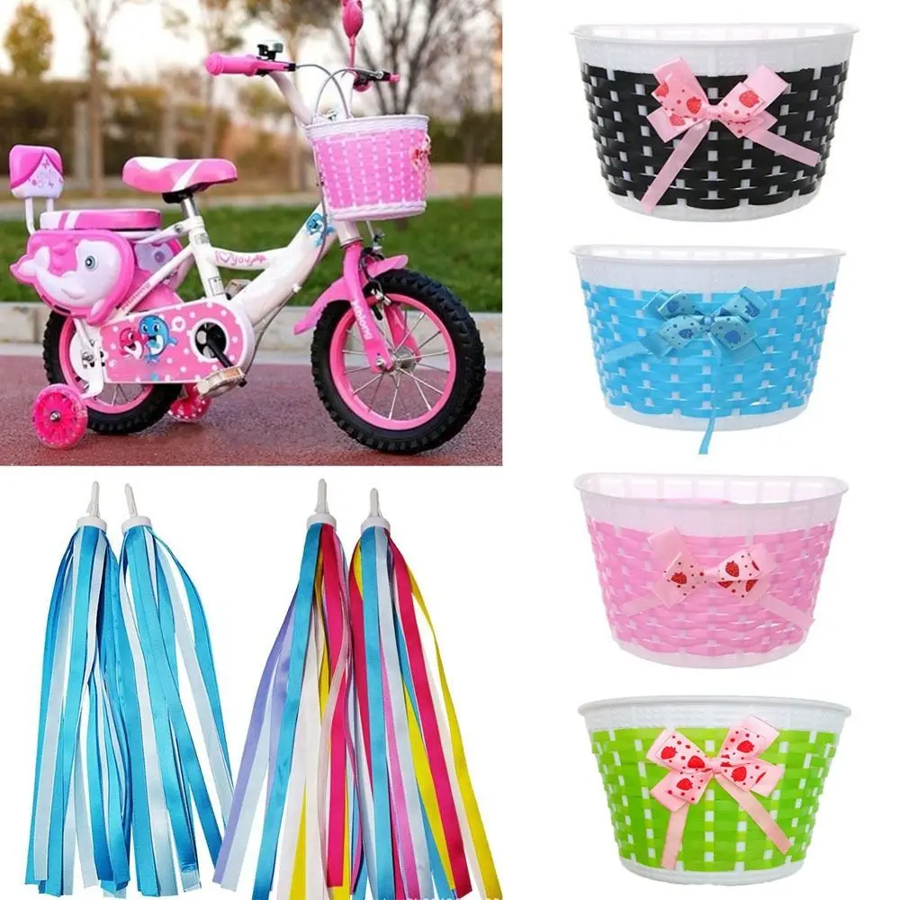 New Multicolors Children Bicycle Storage Hand Woven Scooter Handlebar Basket Bowknot Bag Bike Basket