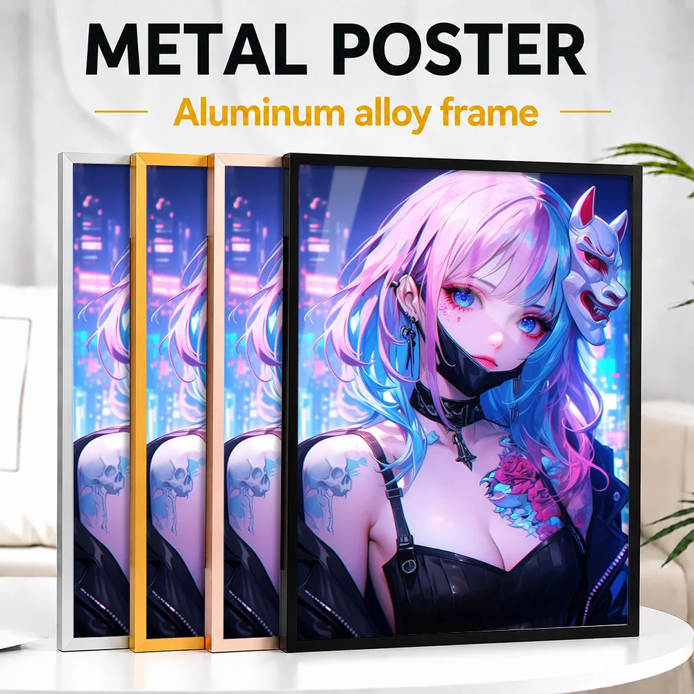Anime Oni Girl Metal Poster With Aluminum Alloy Frame Personalized Neon Style Wall Art For Creative Studio, Fantasy Fan Gift
