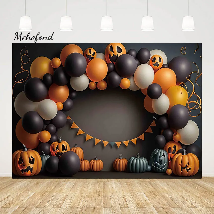 

Mehofond Happy Halloween Background Scary Balloon Backdrop Photography Baby Kids Birthday Party Ghost Pumpkin Decor Photo Studio