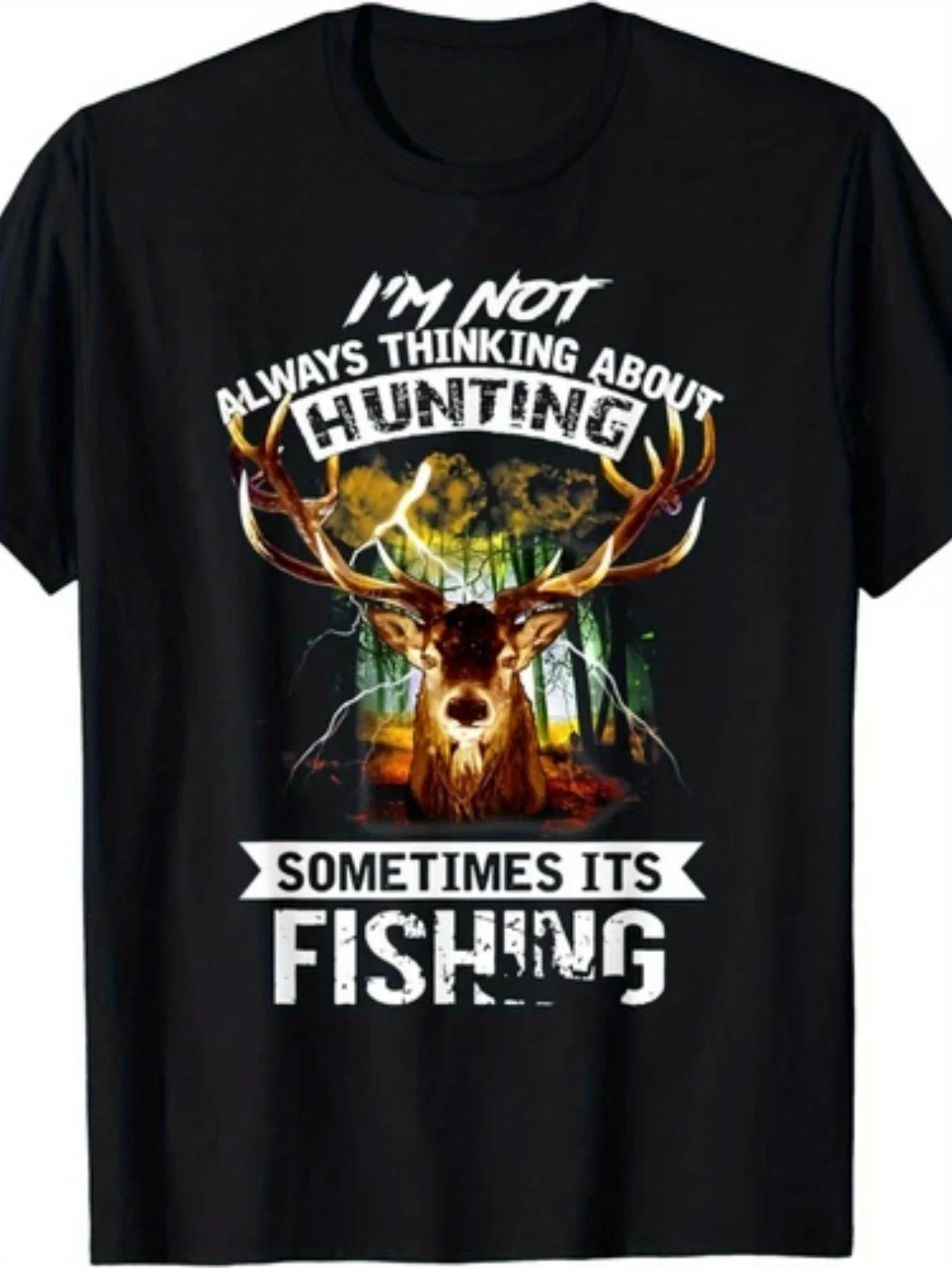 Men's and Unisex Fun Deer Hunting and Fishing T-Shirt - Soft, Breathable Cotton Vintage Pattern Short Sleeve Shirt with The Slogan 