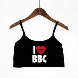 I LOVE BBC Red Heart Lips Print New Sexy Crop Top Fashion Women's Sexy Elastic Cotton Camis Sleeveless Short Tank Top Bar Women