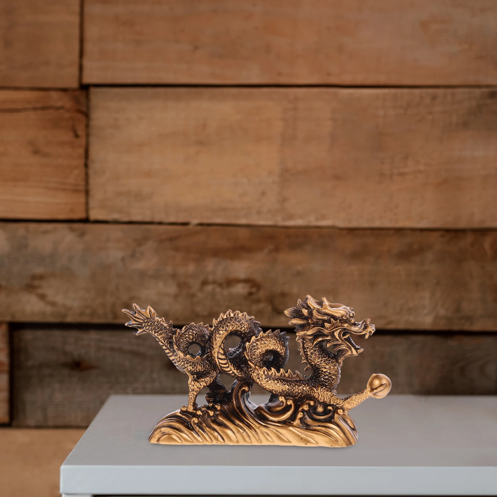 

1pc Resin Imitation Copper Dragon Chinese Craft Statue Desktop Decor Home Office Feng Shui Animal Ornament Cabinet Indoor