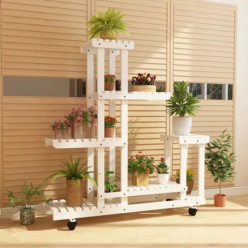 

Solid wood living room Balcony shelves Multi-layer floor-to-ceiling dill flower shelves Indoor home