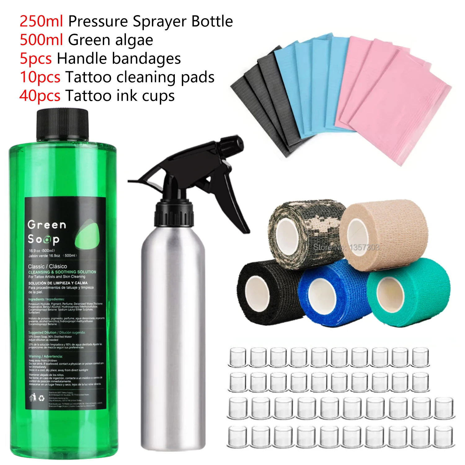 

250/500ML Tattoo Green Soap Kit with 250ML Aluminium Pressure Sprayer Bottle Tattoo Cleaning Tools Tattoo Supplies