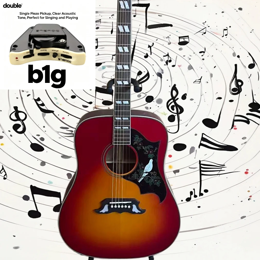 Free Shipping Doves Acoustic Guitar Red Sunburst Folk Guitar Wood Guitar Dove Pattern Pickguard Stage Display