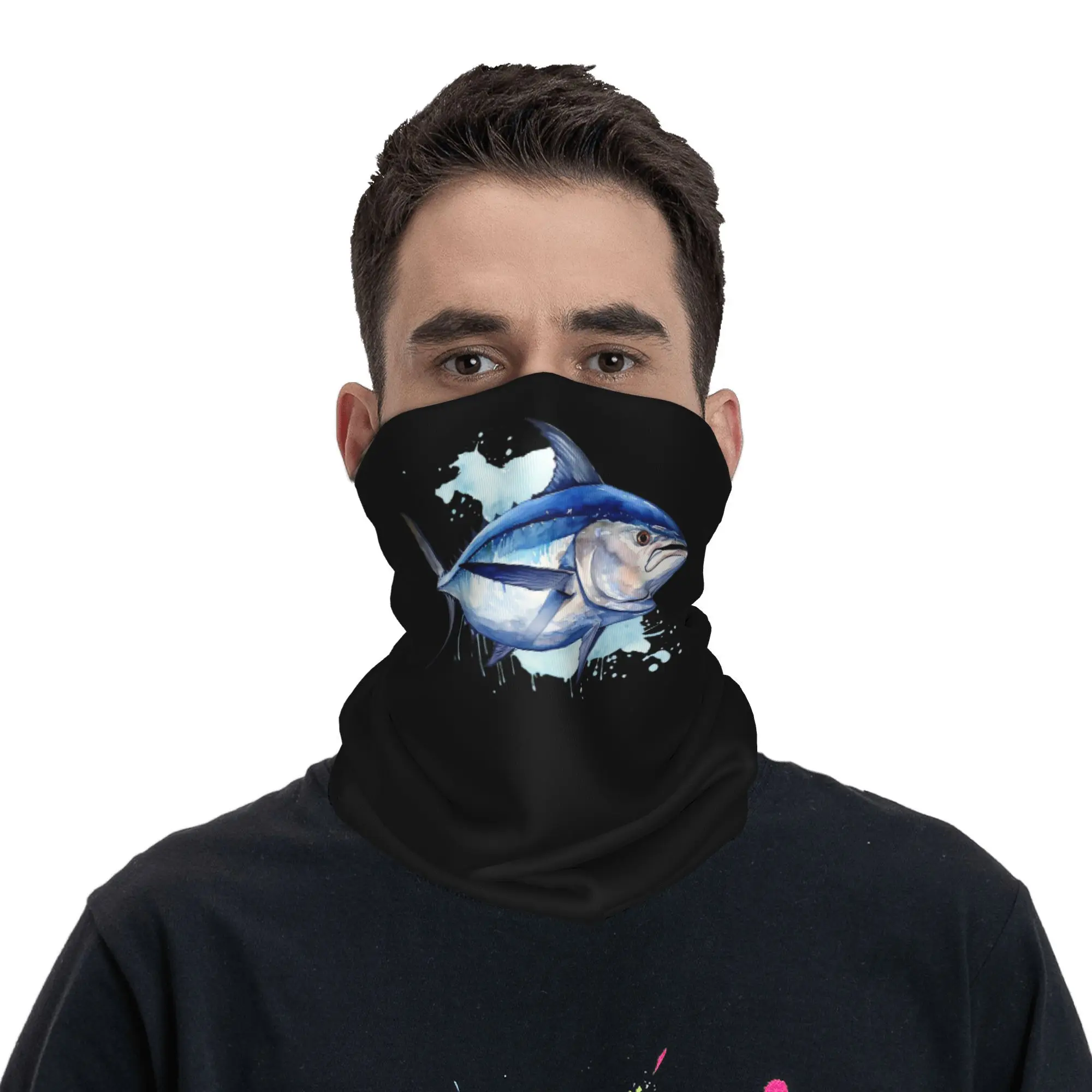 Bluefin تونة المائية اللوحة باندانا غطاء الرقبة المطبوعة التفاف وشاح دافئ بالاكلافا الرياضة في الهواء الطلق الرجال النساء الكبار تنفس