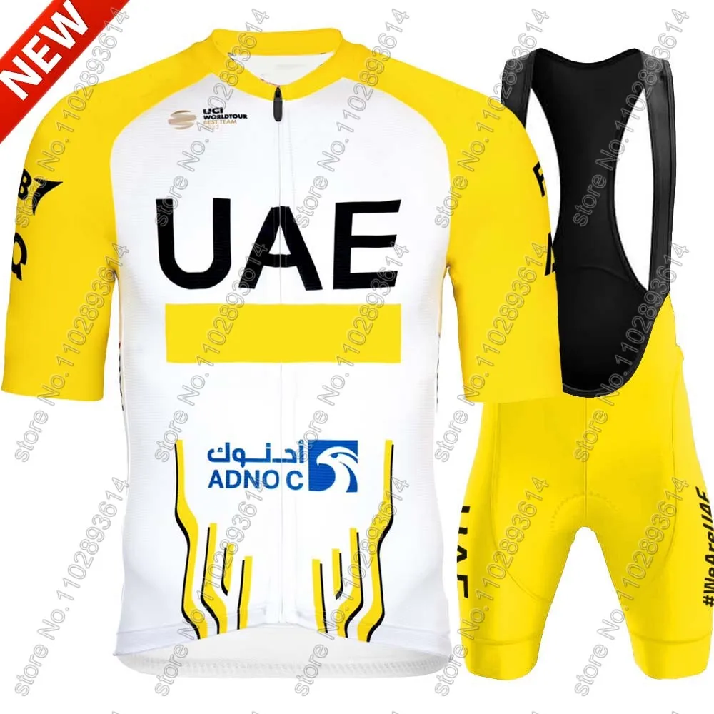 UAE Yellow 2024 Cycling Jersey Set France Tour Pogacar Slovenia Clothing Road Bike Shirts Suit Bicycle Bib Shorts MTB