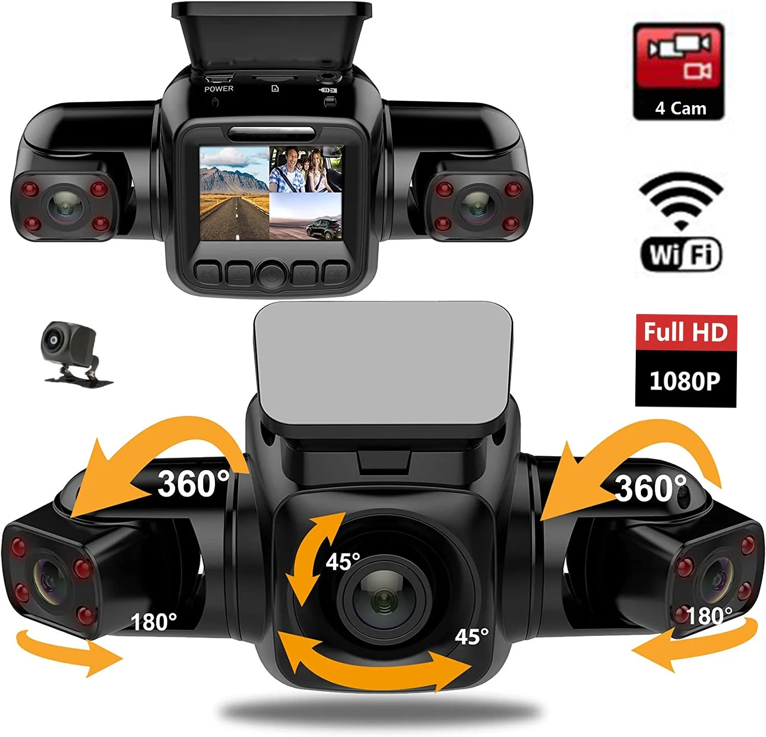 YYHC-New luxury 4 camera car WiFi GPS recorder Night vision dual lens car recorder with rearview mirror head 3 channel