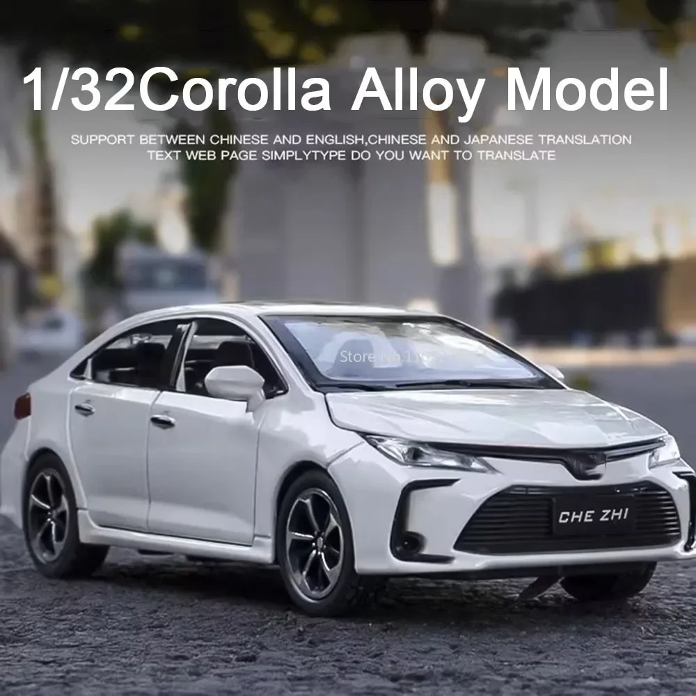 1:32 TOYOTA Corolla Toy Miniature Car Model Alloy Diecast Sound Light Pull Back 6 Doors Opened Toys Collection for Children Gift