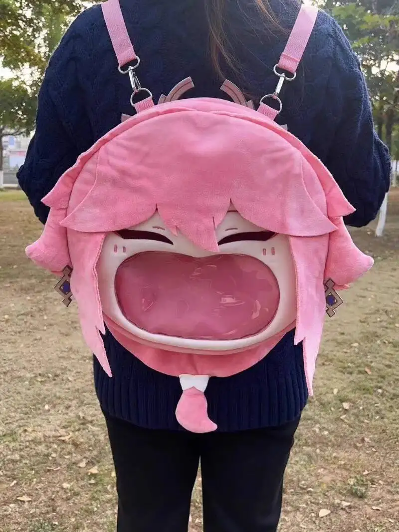 لعبة كوسبلاي ياي ميكو شفافة لطلاب الحرم الجامعي بسحاب كرتوني على ظهره حقيبة كتف