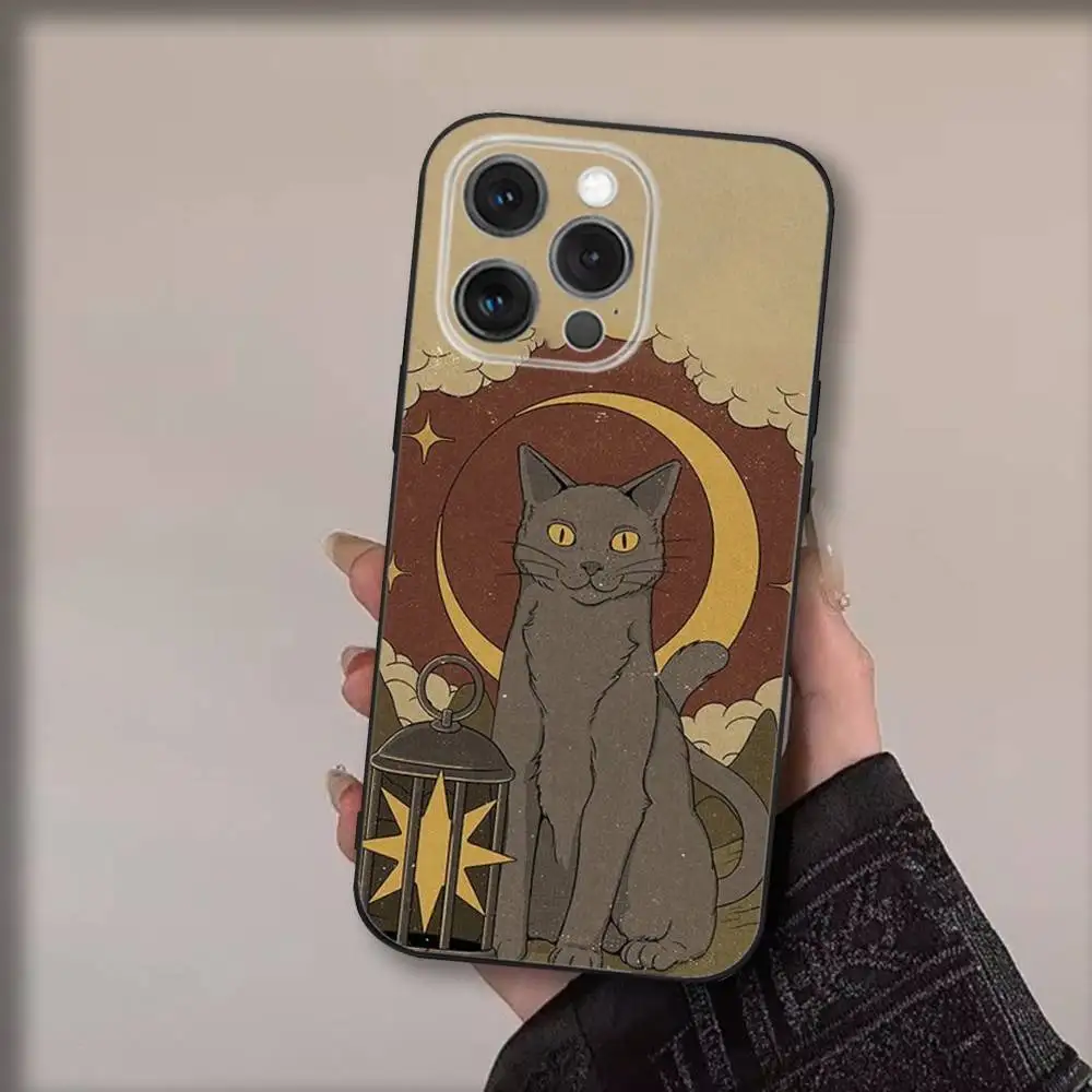 حافظة هاتف ببطاقة T-Tarot لهاتف iPhone16,15,14,13,12,11,Pro,Max,Plus,X,XS,SE4,E,Mini,Soft Black Case