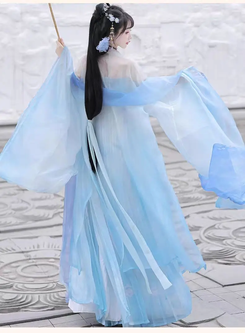 중국 Hanfu 드레스 여성 요정 의상 진 왕조 공주 의상 동양의 요정 의류 중국 스타일 빈티지 무대 Hanfu
