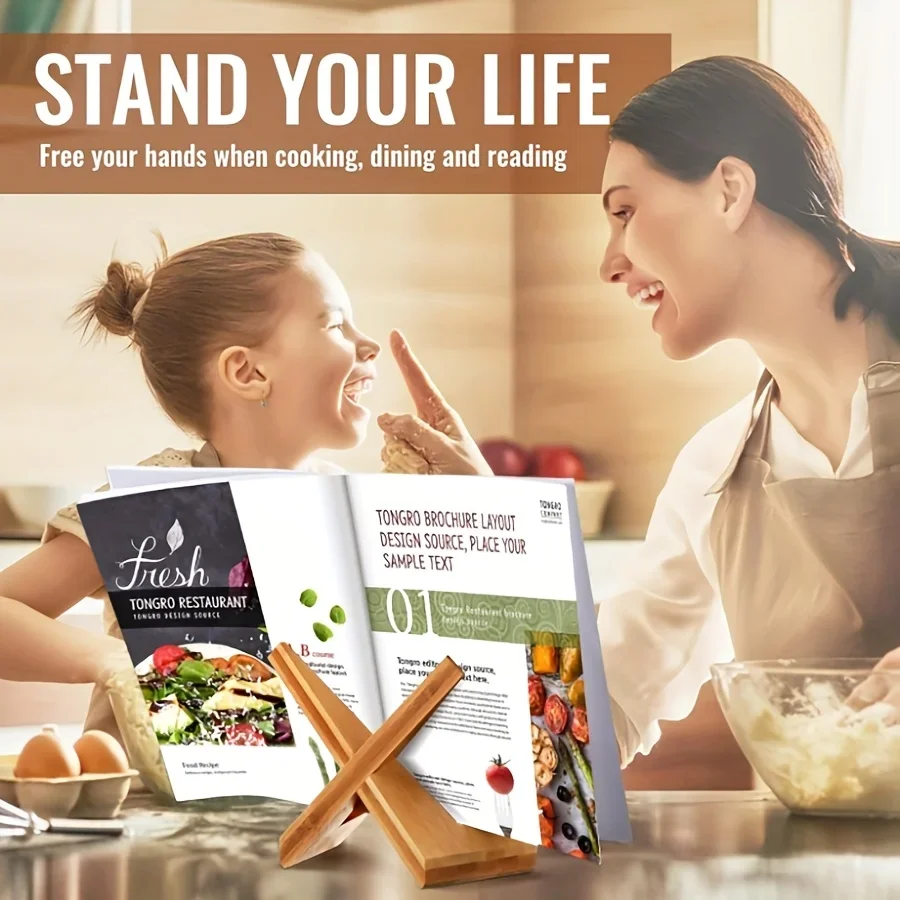 Multifunctional Shelf Cookbook Stand, Wooden Recipe Book Holder, Cook Book Stand for Kitchen Counter, Multifunctional Display