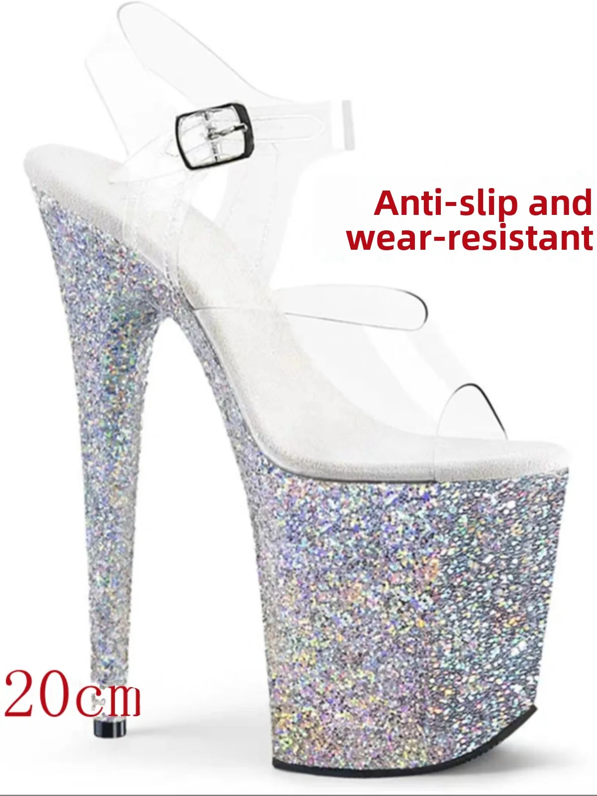 Sexy High Heels 20cm Ultra High Stiletto Anti-Slip Waterproof Platform Fashion Show Model Walking Women Sandals Low Cut PVC L...