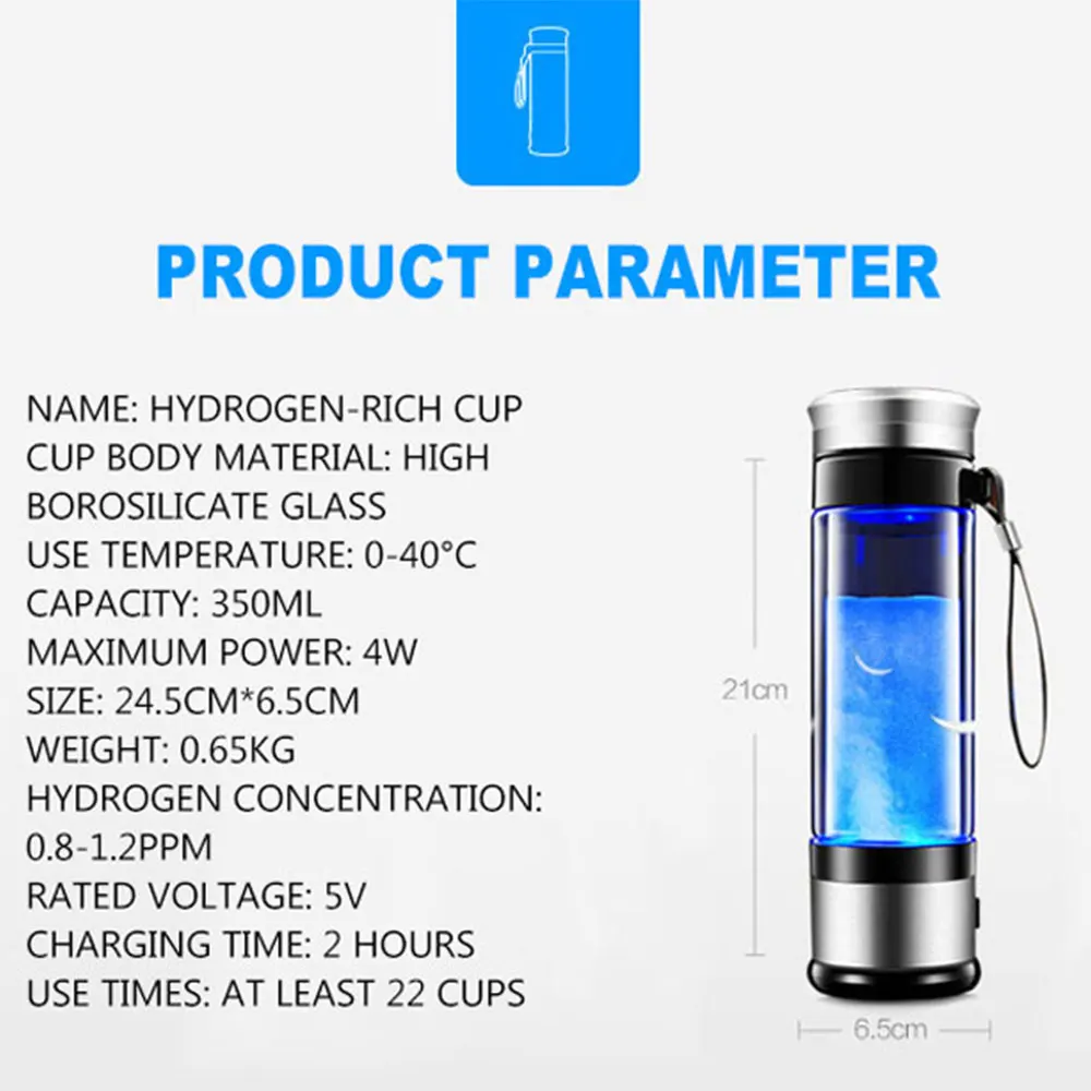 فلتر مياه قابل لإعادة الشحن، غلاية مياه كهربائية غنية بالهيدروجين، مولد مياه بالهيدروجين، كوب ماء فلتر أكوا