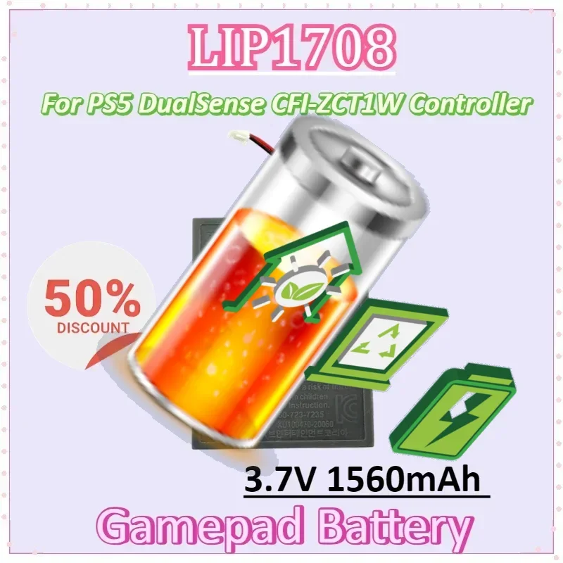 

LIP1708 3.7V 1560mAh Built-in Lithium Gamepad Battery for PS5 Battery Pack for PS5 DualSense CFI-ZCT1W Controller Batteries