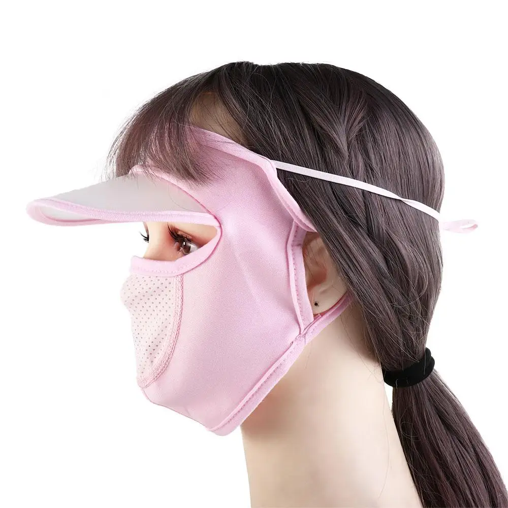 Face Veil With Brim Solid Color Eye protection Ice Silk Womne Sun Hats Face Gini Mask Summer Sunscreen Mask Driving Face Mask