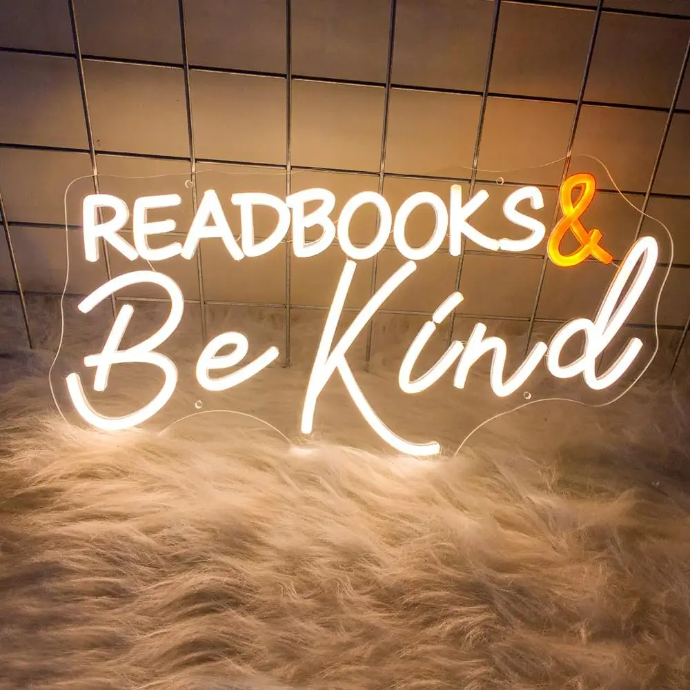 

Read Books and Be Kind Neon Sign USB LED Neon Light for Classroom Bookstore Library Museum Study Room Bedroom Decoration Gift