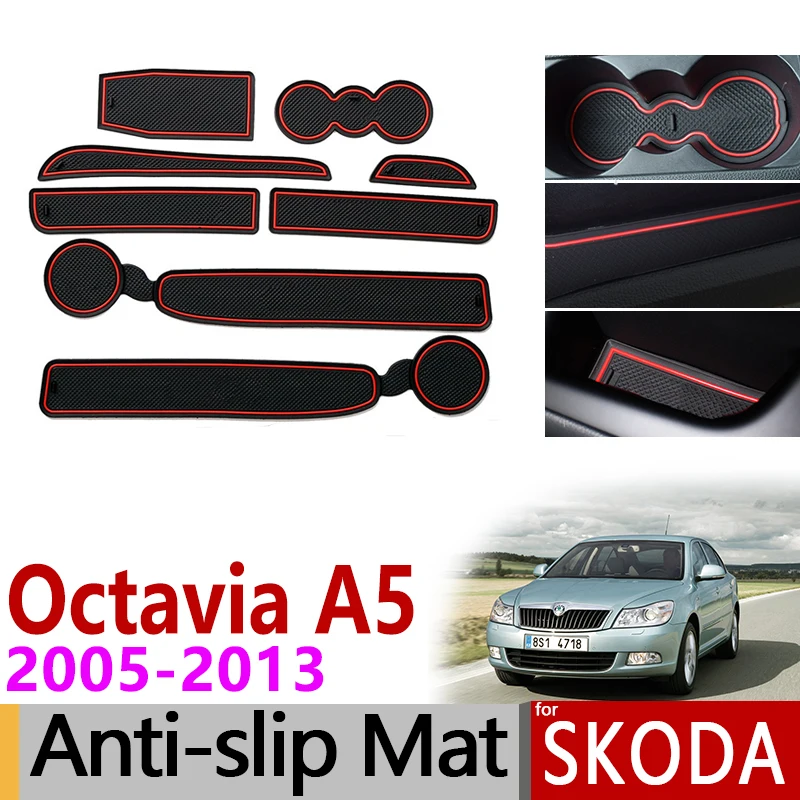 Anti-Slip Gate Slot Mat Rubber Coaster for Skoda Octavia A5 2005 2006 2007 2008 2009 2010 2011 2012 2013 MK2 1Z Car Accessories